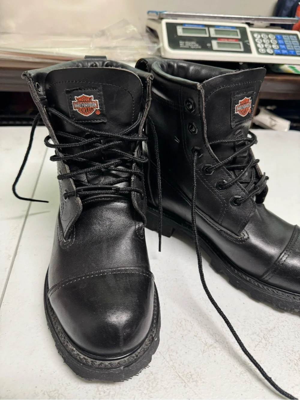 Harley-Davidson Black Leather Lace-Up Motorcycle Boots